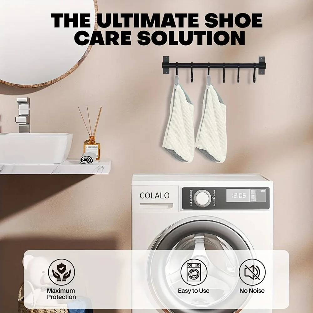 Fibra esponjosa 360 °   Bolsa para lavar zapatos de limpieza envolvente: bolsa de lavandería reutilizable, duradera, lavable a máquina con cierre de cremallera - imagen 2