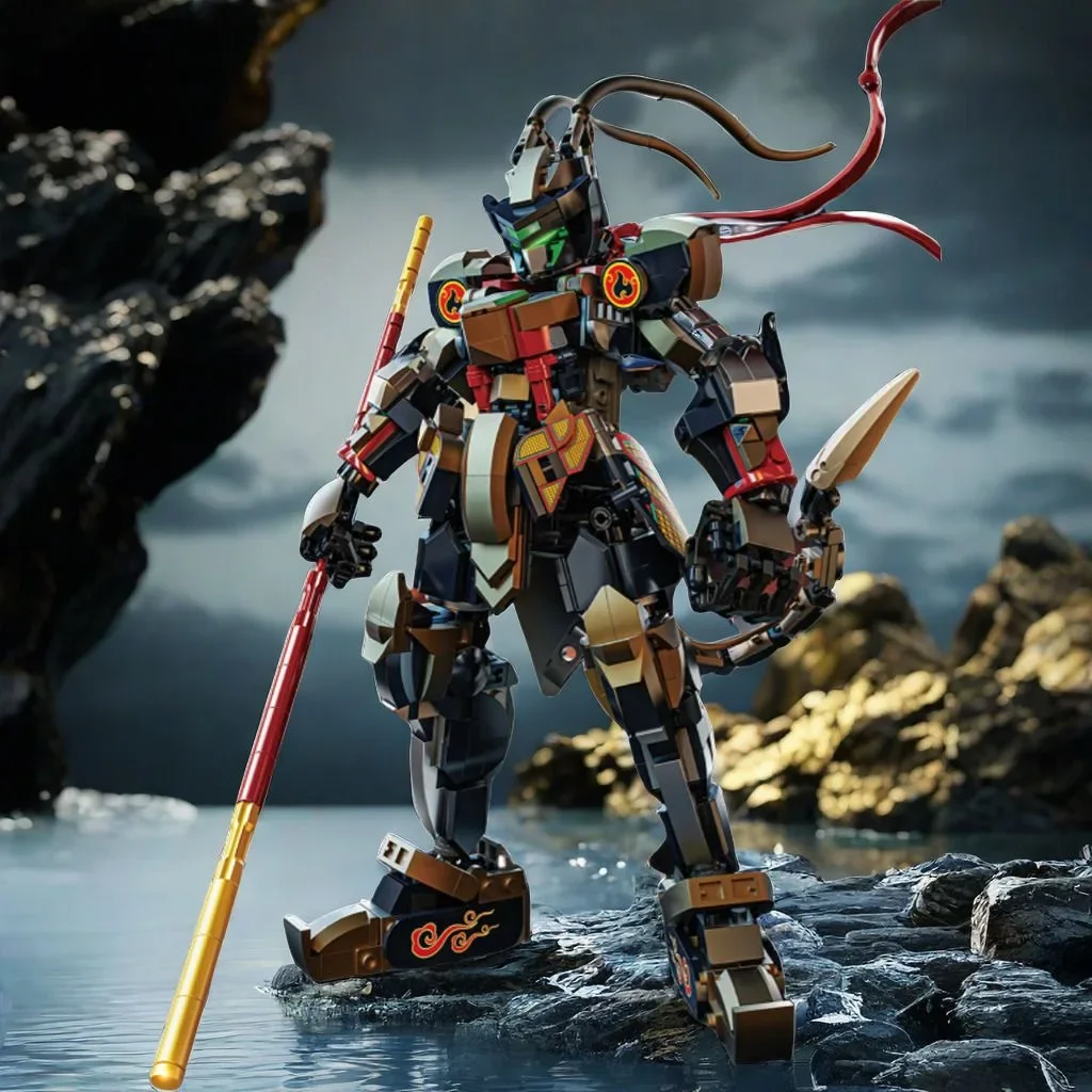 Wukong negro bloques de construcción articulaciones móviles Monkey King Mech modelo de ladrillo juguetes para niños regalo decoración de escritorio mito juego periférico - imagen 5