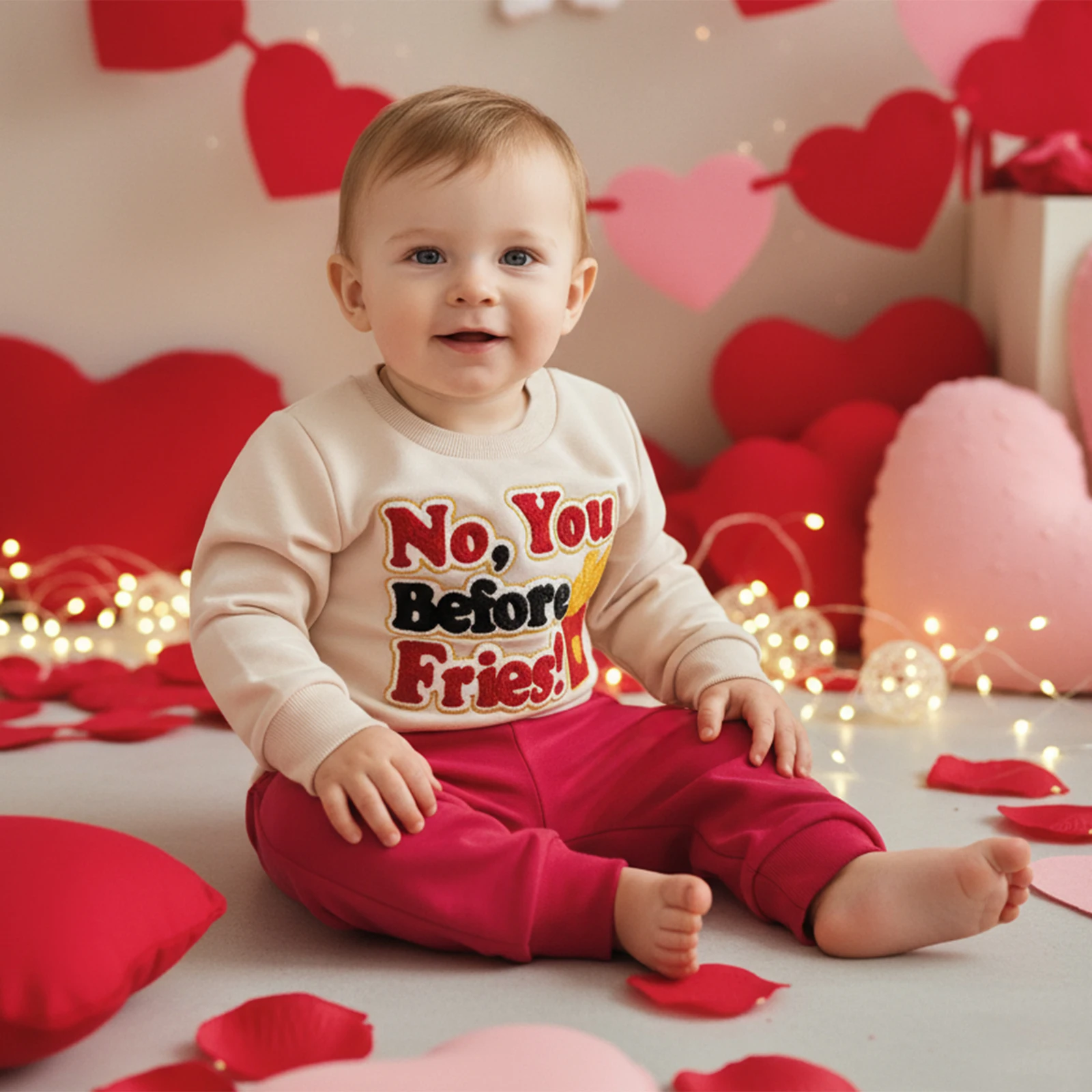 Tenues de printemps pour tout-petits garçons, pull à manches longues + pantalon uni avec lettres brodées de frites - imagen 2