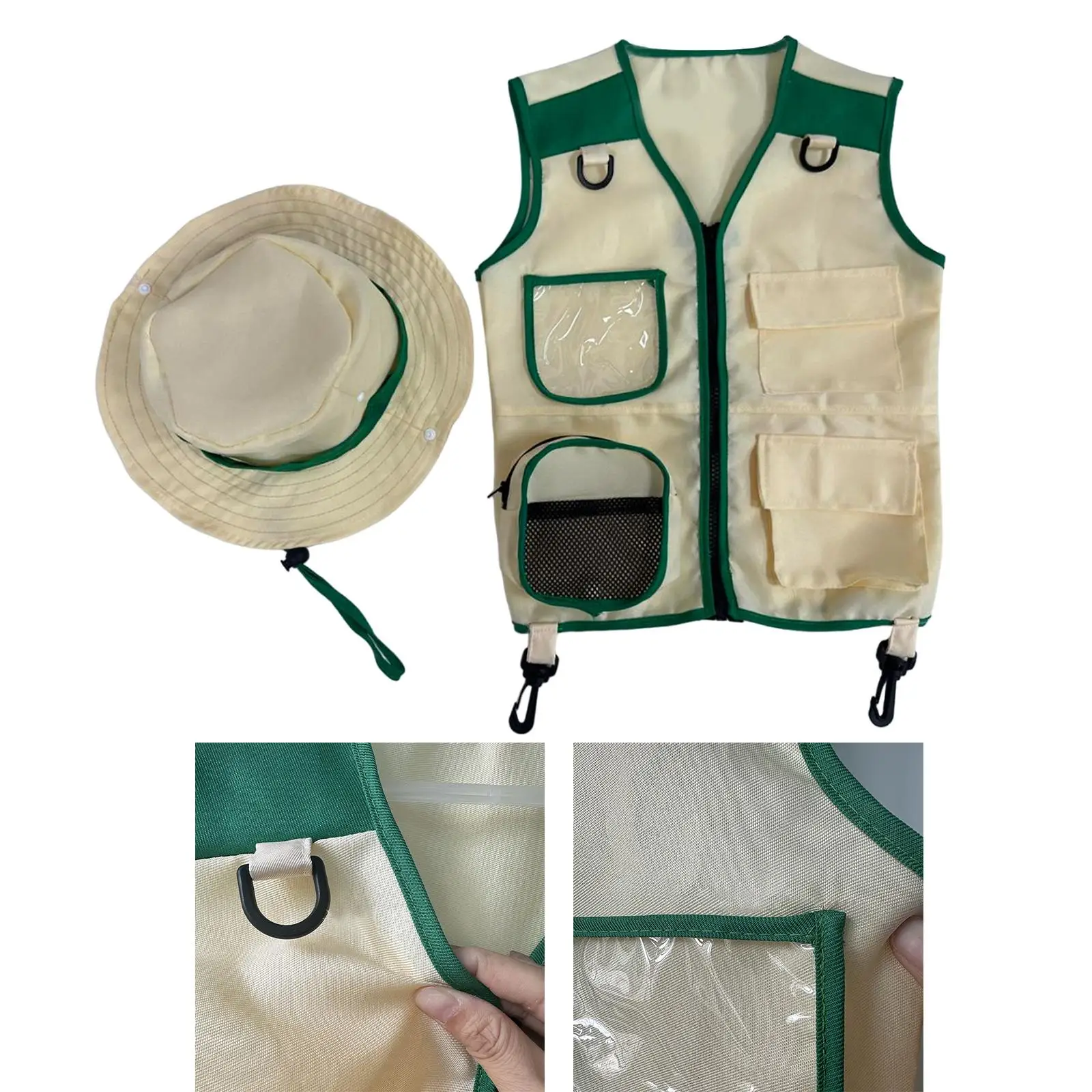 Kids Explorer Vest and Hat Costume Backyard Costume Kids Outdoor Activity for Birthday Gift Age 3-12 Years Old Children Day Gift