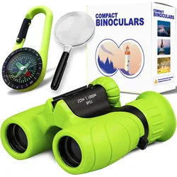 Binoculares 8X para niños, juego de lupa y brújula, telescopio de juguete para bebés, niños y niñas, binoculares para niños, regalos para niños y niñas