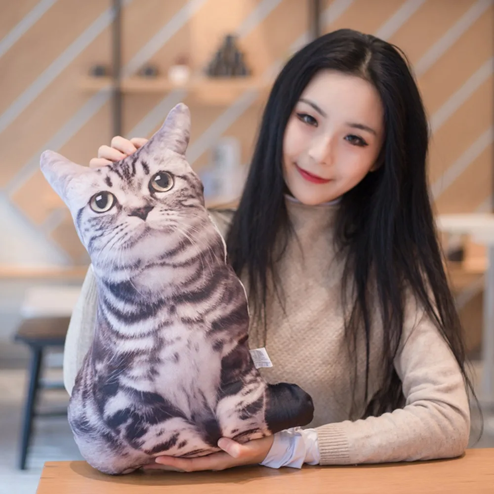Almohada de peluche de gato de simulación Kawaii para niños y niñas, muñeco de peluche 3D realista, cojín de juguete de animales de peluche - imagen 2