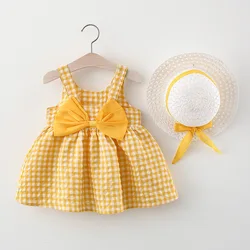 Conjunto 2 piezas para niñas: vestido coreano a cuadros con lazo
