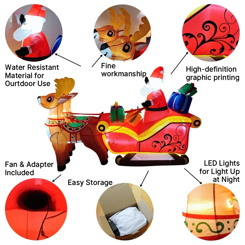 6.8FT Outdoor Holiday Decoration Santa Claus Sleigh Reindeer Inflatable Christmas Yard Decor Xmas Ornaments Lights Home Toys - imagen 5