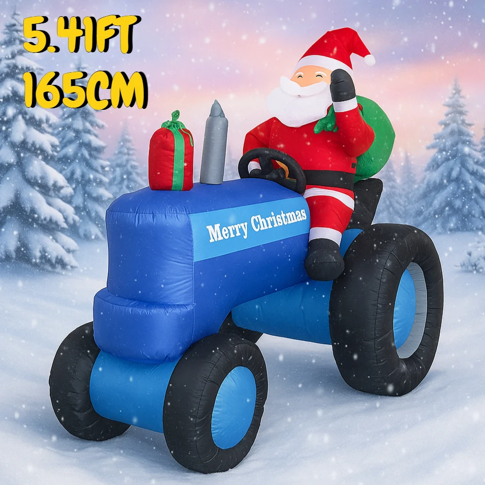 Tractor de Papá Noel inflable de 5,41 pies, juguete, adornos navideños para suministros de patio, adornos de decoración del hogar, regalos festivos para vacaciones