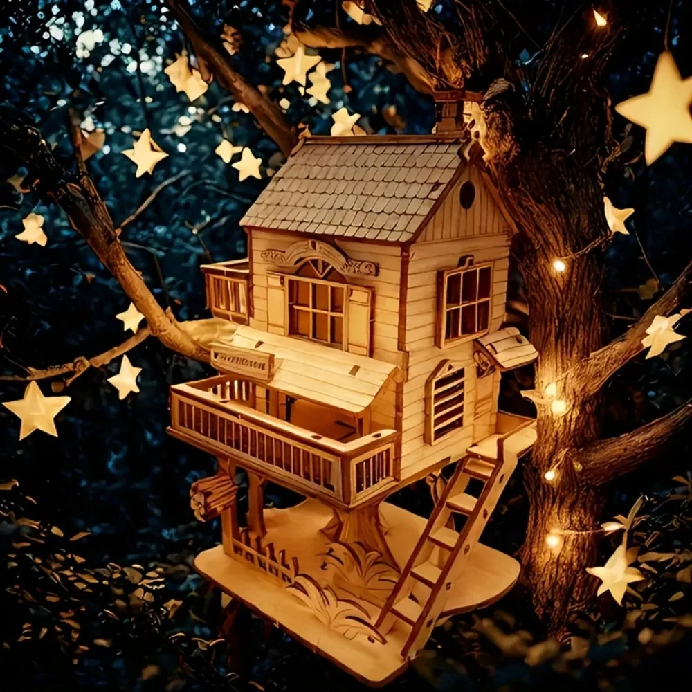 Casa de rompecabezas 3D, casa en el árbol, Villa, modelo, Kit DIY, casa de muñecas, modelo de construcción, artesanía, regalo de cumpleaños y Navidad para adultos y adolescentes