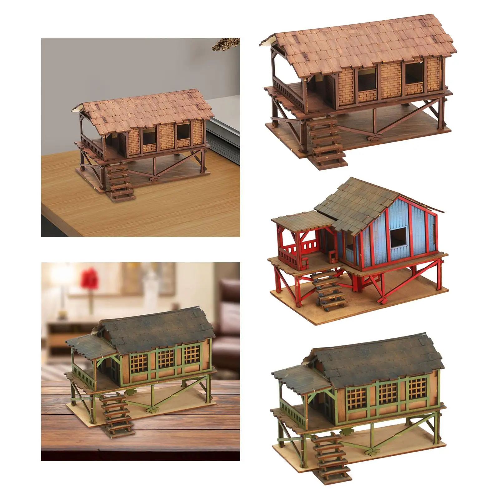 1/72 Models House DIY Crafts Unassembly DIY Wooden House Assemble Miniature Scene Layout Sand Table Decor Diorama Layout