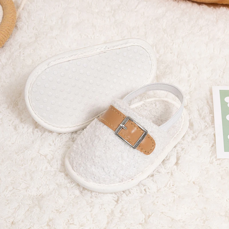 Suefunskry Zapatos para caminar para bebé, niña y niño, sandalias con punta cerrada y forro polar, zapatillas con hebilla decorativa, zapatos cálidos para invierno y otoño - imagen 3