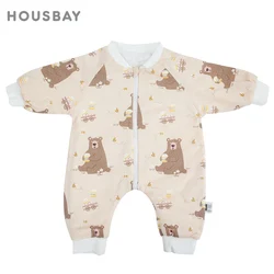 Saco de dormir para bebé, sacos de dormir suaves de algodón 100% con estampado de oso y abeja de dibujos animados, ropa de dormir para niños y niñas, mono fino de invierno