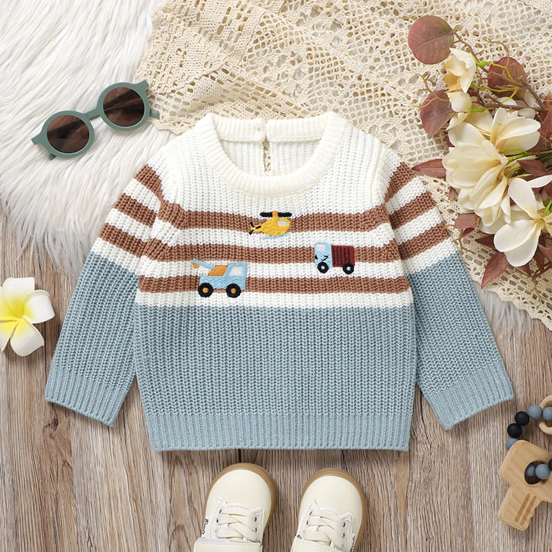 Jersey de punto otoño para niña – Cuello redondo y manga larga