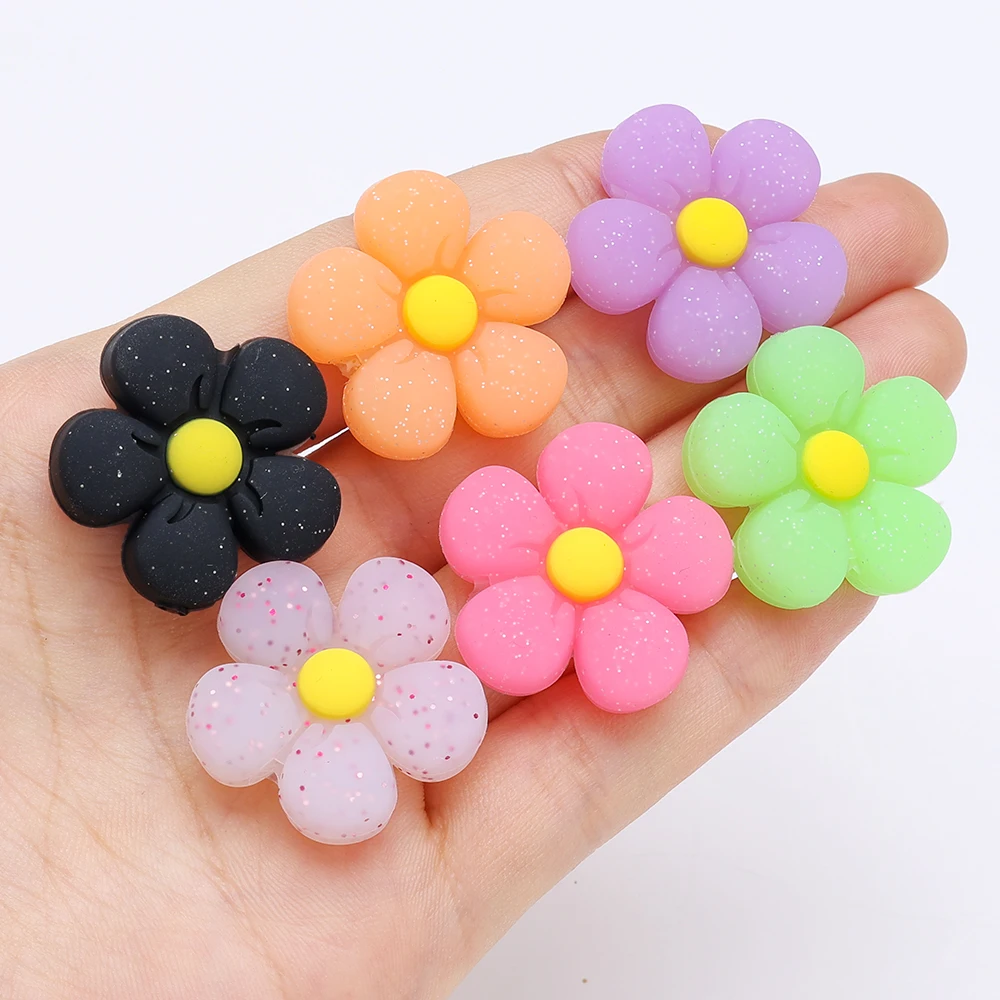 7 Uds. De cuentas de silicona con forma de flor de 27mm, sin Bpa, cadena de chupete para bebé, cuentas de dentición masticables para lactancia, accesorios para collar DIY