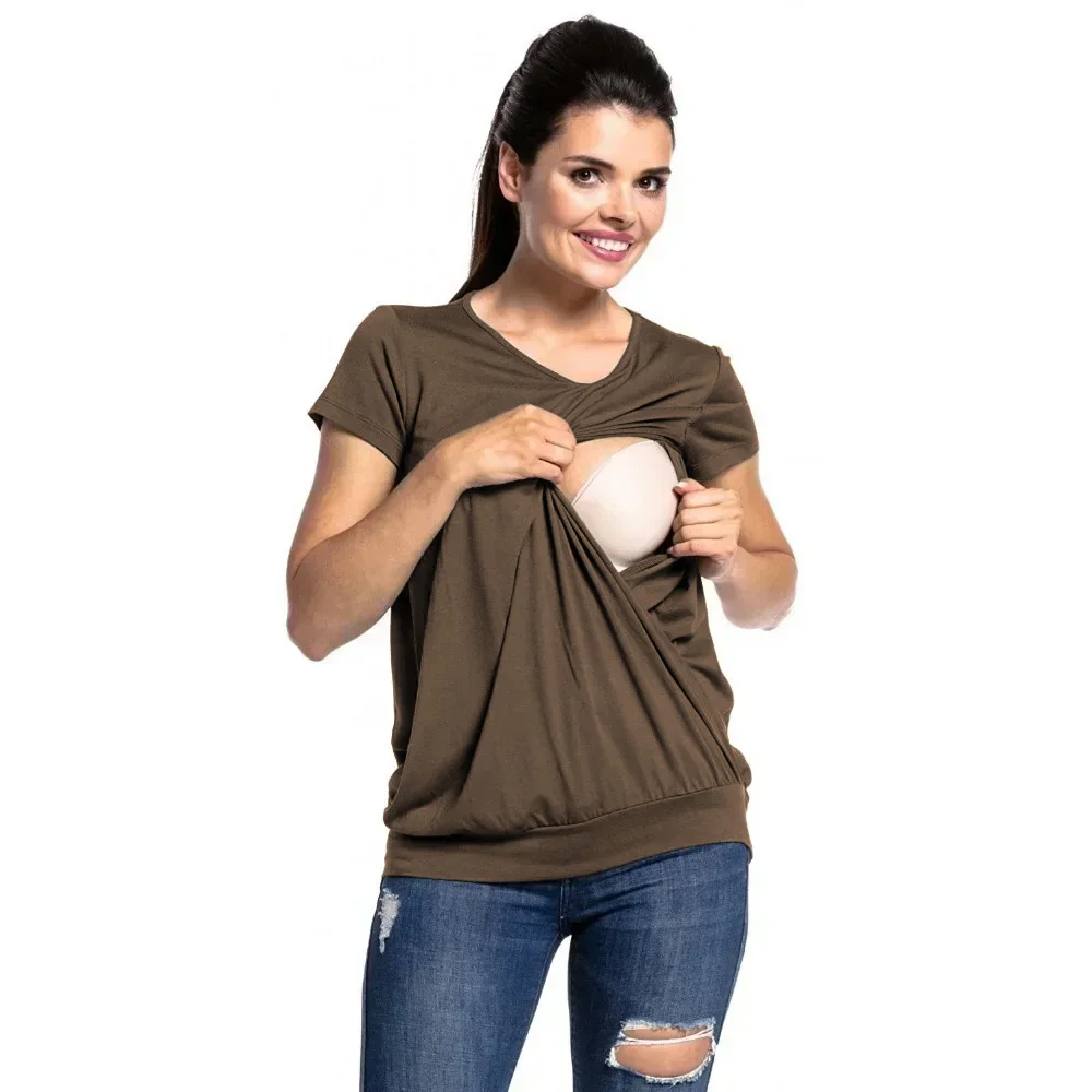 Camiseta de lactancia manga corta color liso para mujer