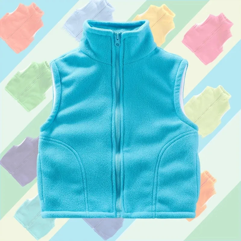 Chaleco grueso de lana Polar para invierno, abrigo de otoño tipo cremallera para niños, chalecos cálidos para niños y niñas, chaleco con cuello levantado para niños - imagen 2
