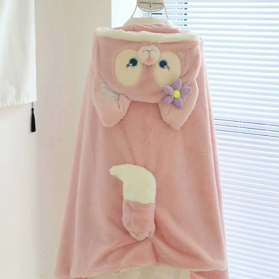 Capa de felpa Kawaii de Disney Linabell, manta con capucha de zorro rosa de dibujos animados, aire acondicionado, decoración de sofá, ropa cálida, regalo para niñas - imagen 3