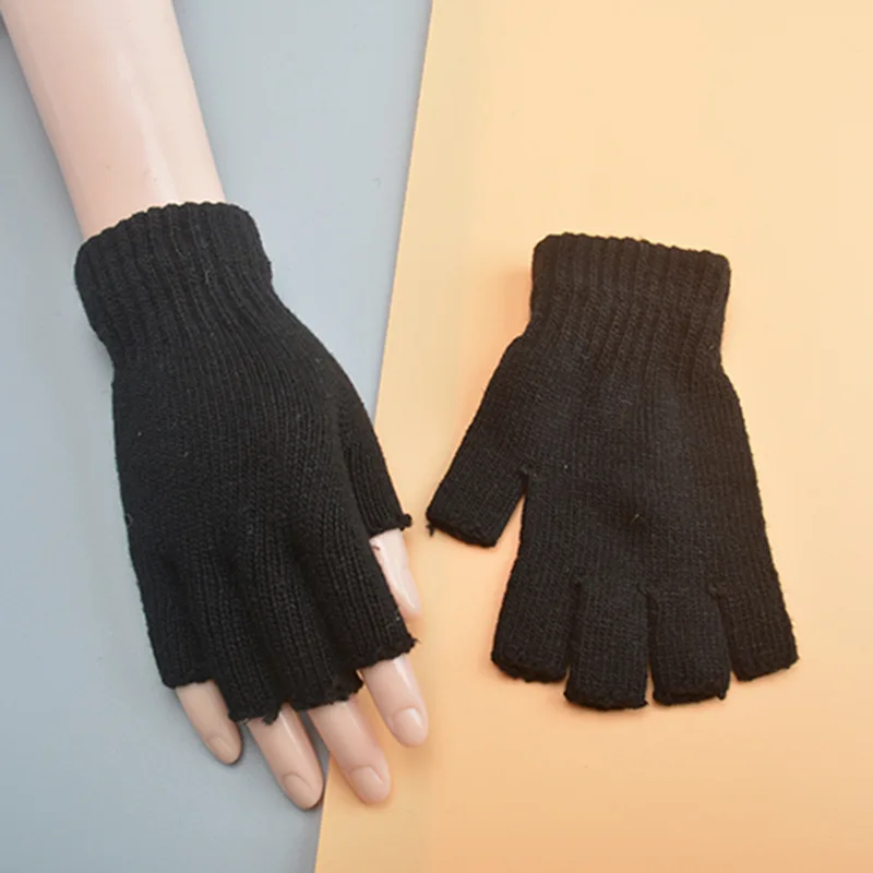 Guantes cálidos de lana tejidos de medio dedo, lana gruesa para invierno, flexibles para escribir en la oficina/equipo en bicicleta eléctrica/caminar diario ﻿