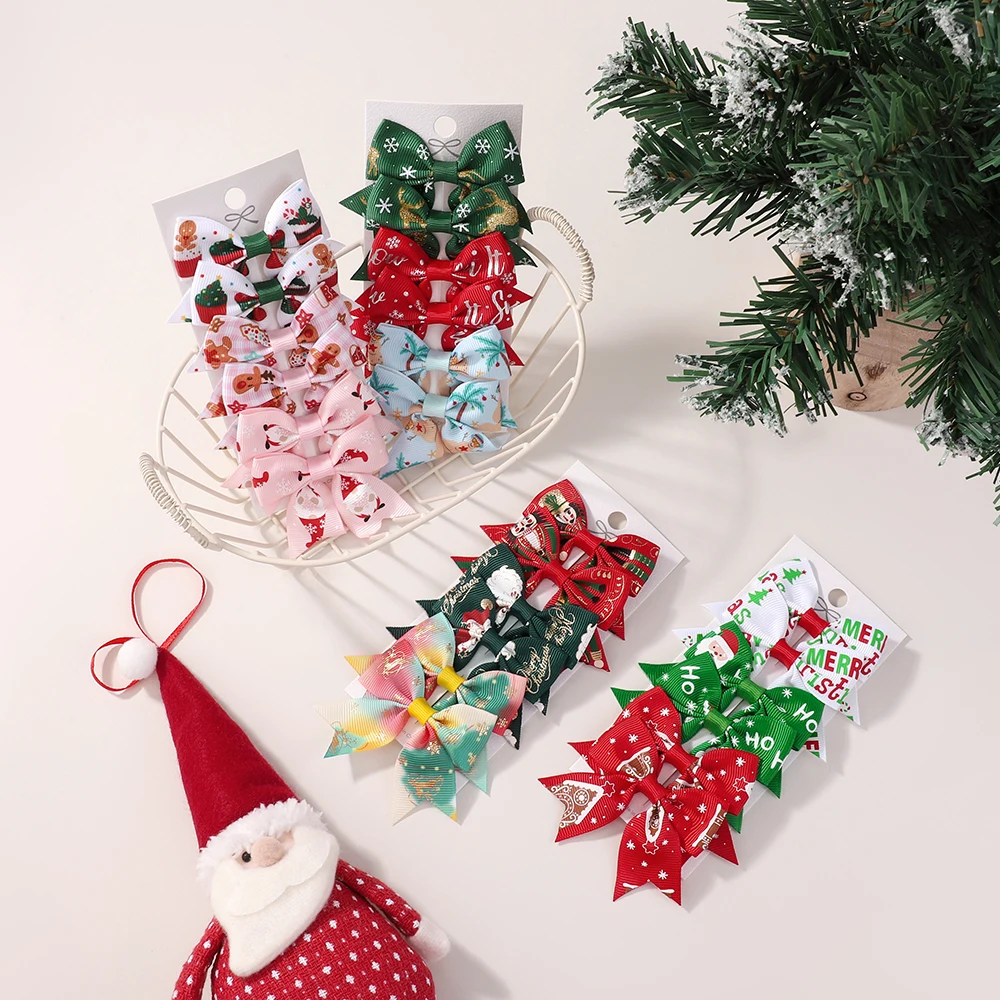 Pinzas pelo navideñas niña con lazo Papá Noel y alce - imagen 2