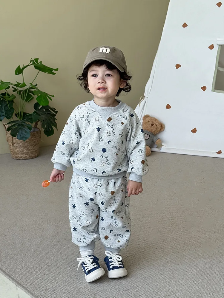 Conjunto de ropa para niños de 9M-5T, traje con estampado de planeta para niño, Sudadera con capucha y pantalones con cuello redondo, traje de chándal de 2 uds para niños - imagen 3