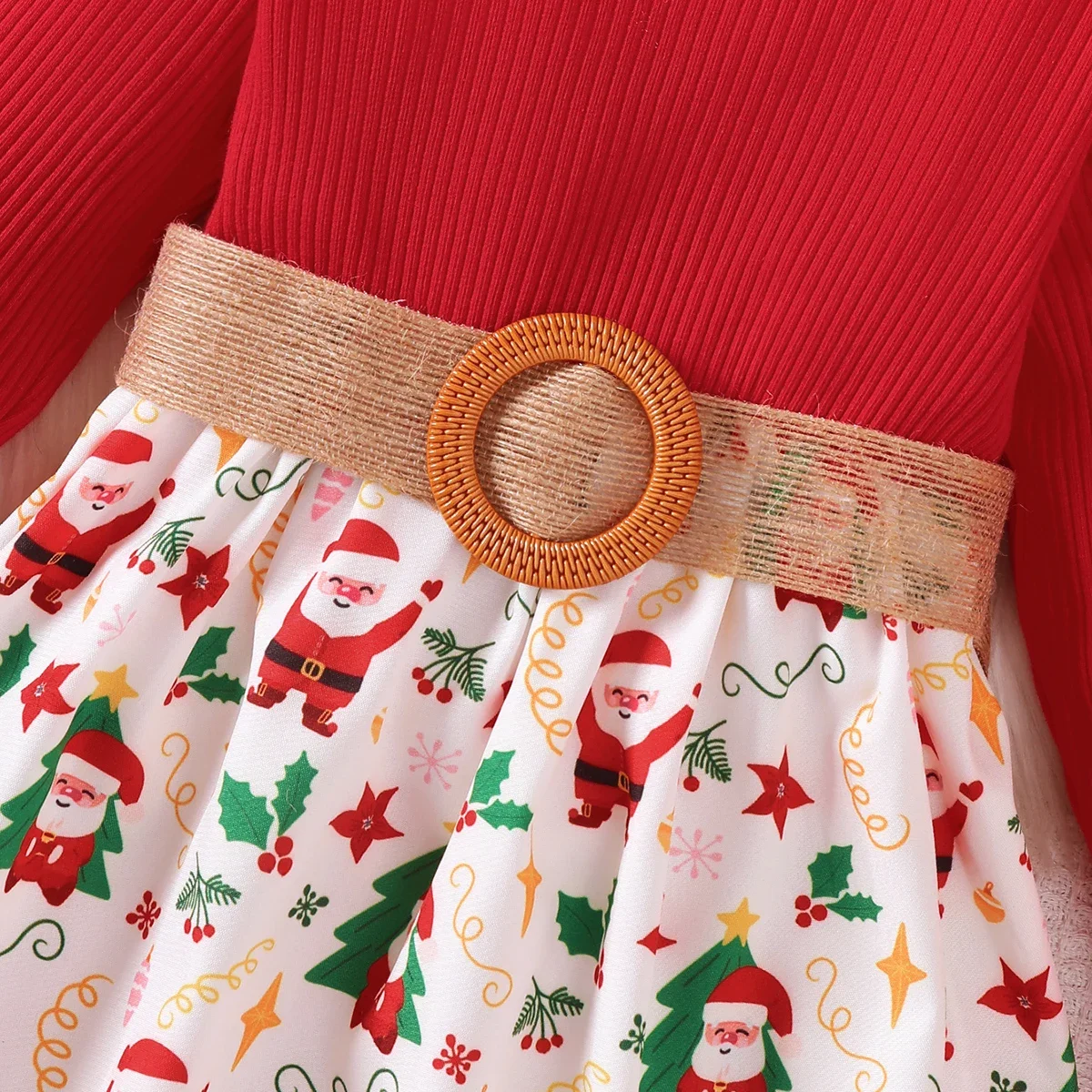 Vestido rojo de manga larga para niñas de 1 a 7 años, vestido de Navidad que combina con cinturón, vestido de Año Nuevo, disfraces de Festival, ropa de otoño e invierno - imagen 3
