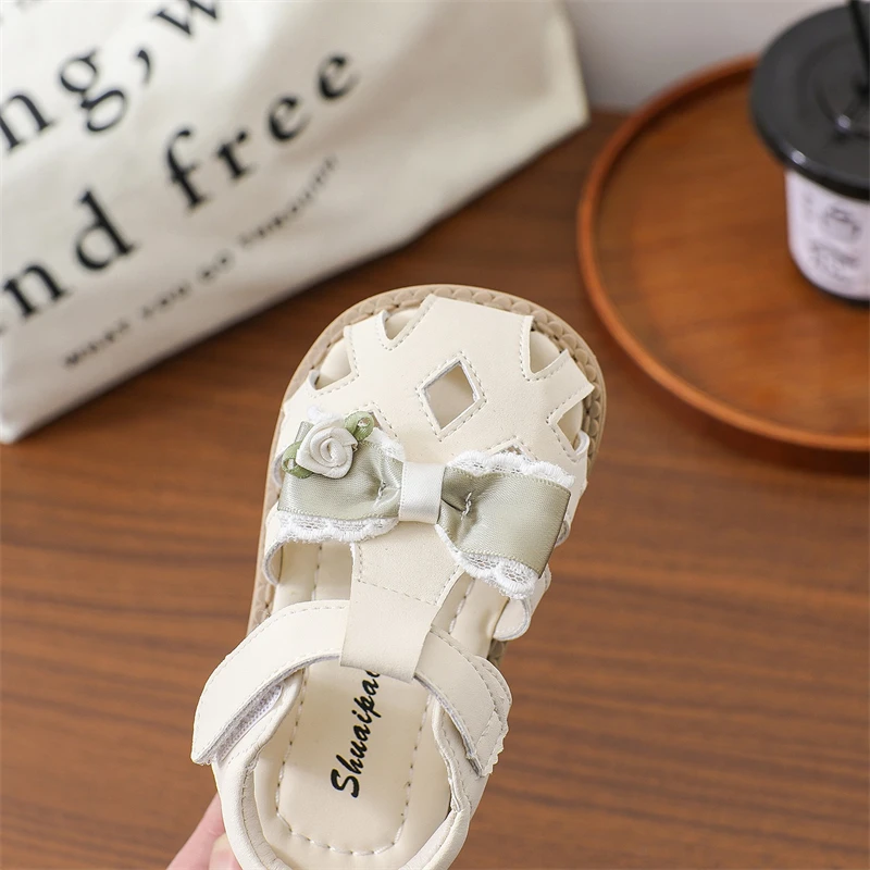 Sandalias para niñas, zapatos de playa de verano para niños, sandalias antideslizantes de suela blanda para bebés, zapatos de princesa florales con recortes de encaje para niños - imagen 4