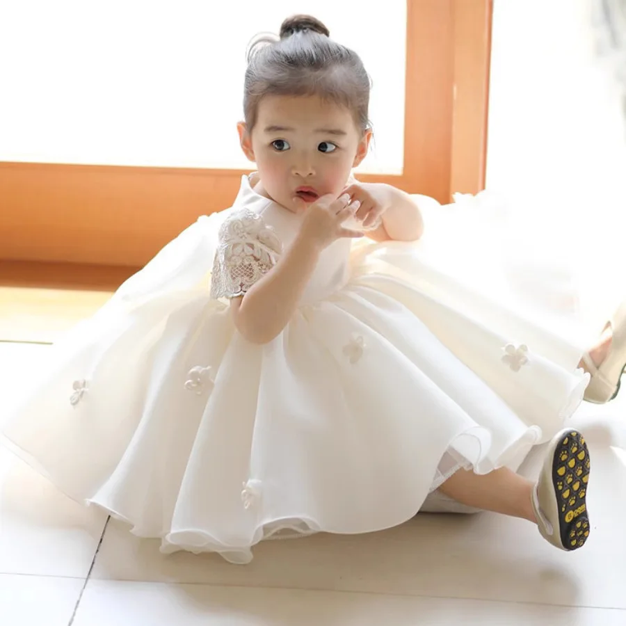 Vestido formal de actuación de piano para niña, vestido de novia, vestido de princesa de manga corta estilo comercio exterior blanco para niñas pequeñas