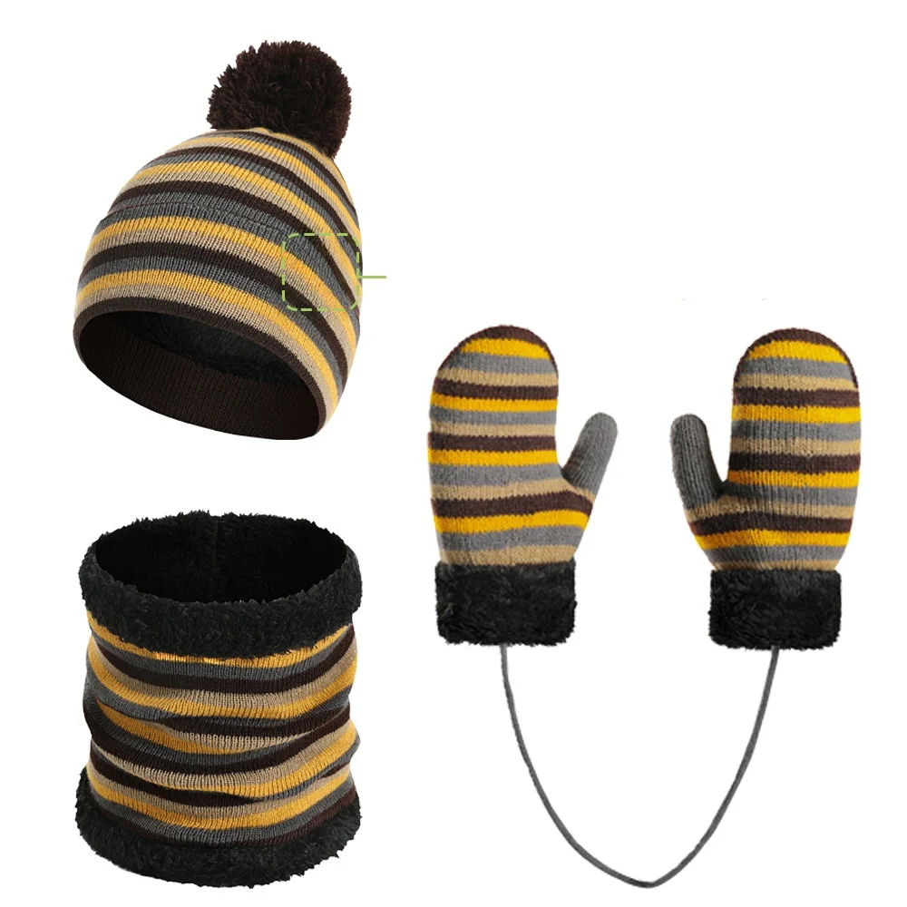 Gorro de invierno Unisex para niños, conjunto de guantes y bufanda para el cuello, bufanda cálida tejida, gorro de lana con protección para los oídos, gorro para niños, 3 uds.