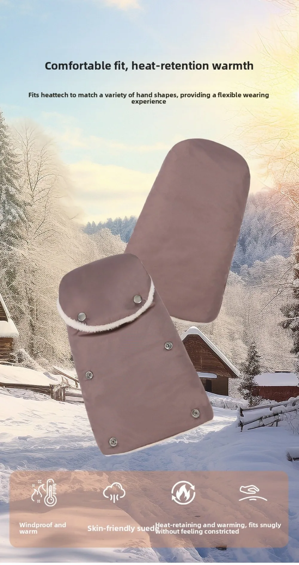 Guantes impermeables para cochecito sobre superficie, mostrando materiales