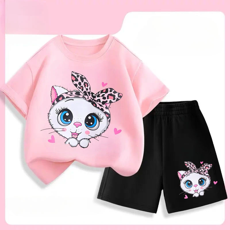 Conjunto infantil con estampado de gato para niño – Camiseta y shorts - imagen 3