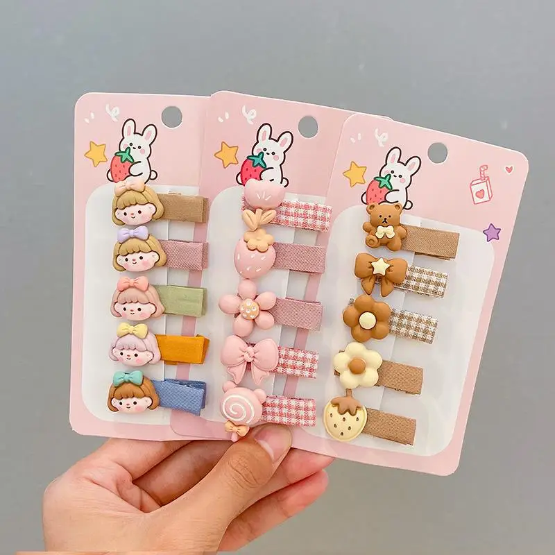 Pinzas para el cabello para bebé, sin tirones, cubiertas de tela suave, lindas pasadores Flyaway de estilo coreano para niña pequeña, cabello fino (5 piezas) - imagen 4