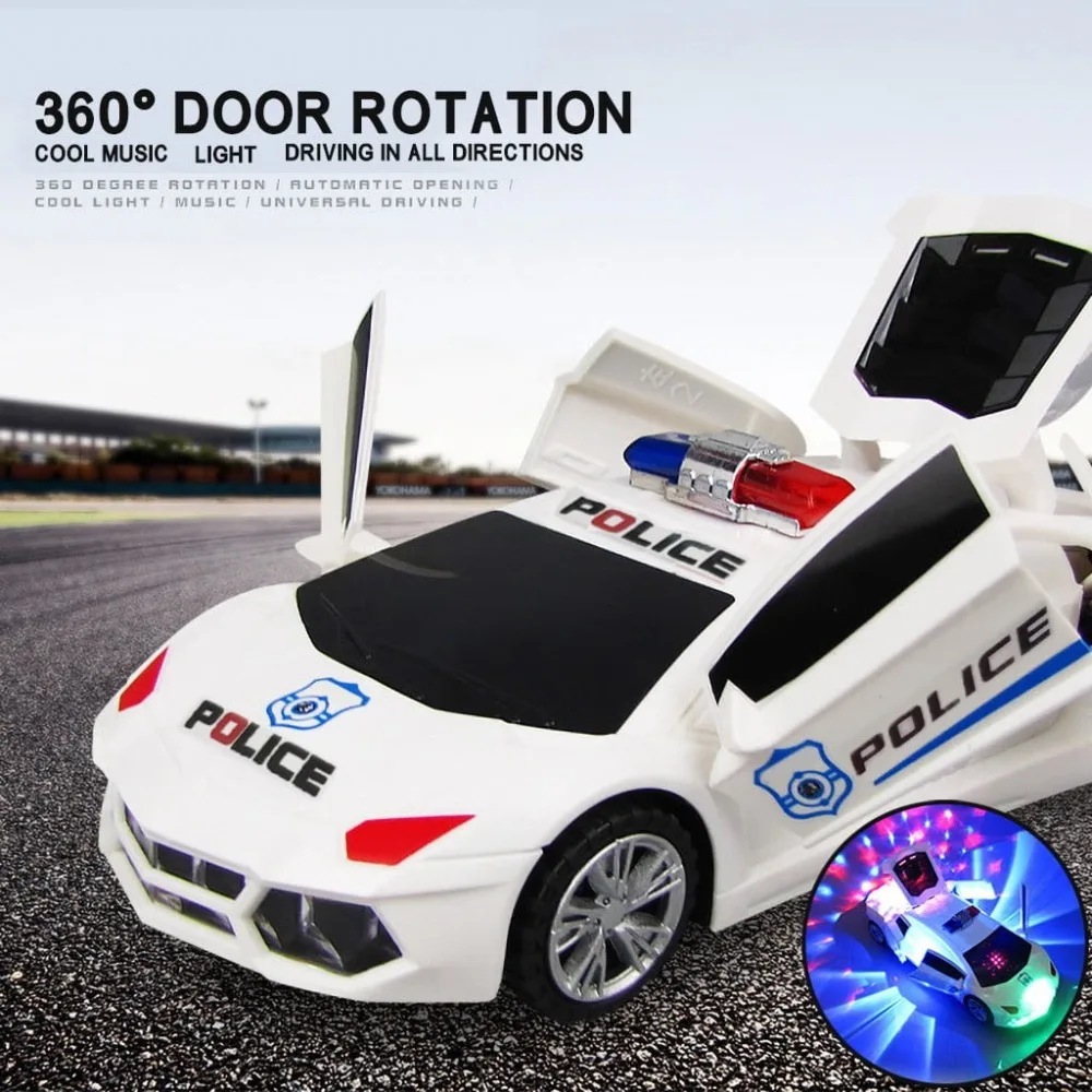 Kids Police Car Toy with Sound & LED Light Openable Door Universal Wheel Patrol Cop Play Vehicle Toy for Toddlers Boys Girls