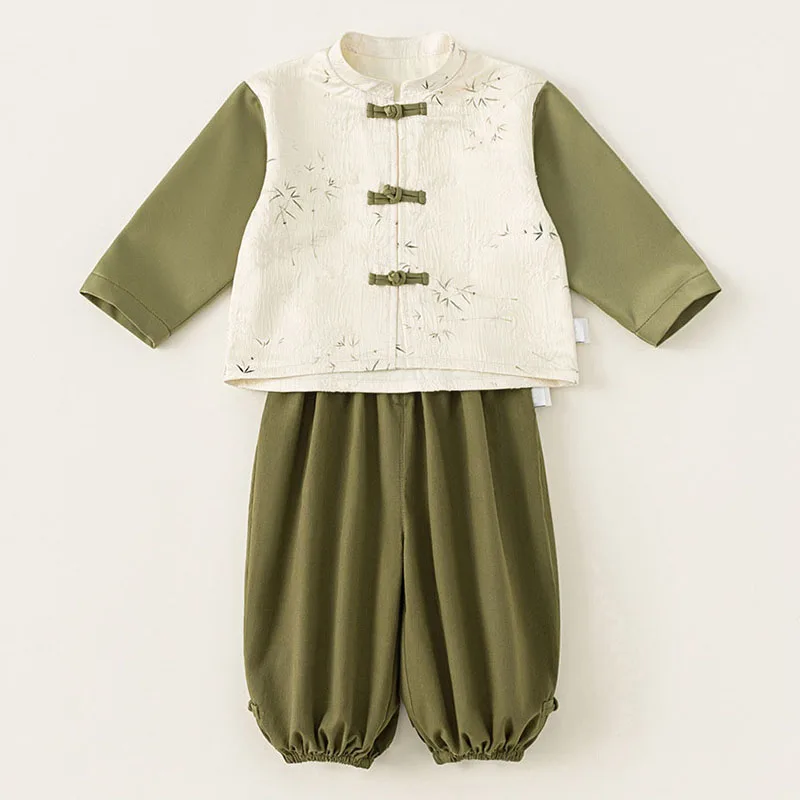 Conjuntos de 2 piezas de ropa para bebé, Tops de algodón de manga larga con estampado de moda de estilo chino y pantalones, ropa de Boutique para niño B183 - imagen 2