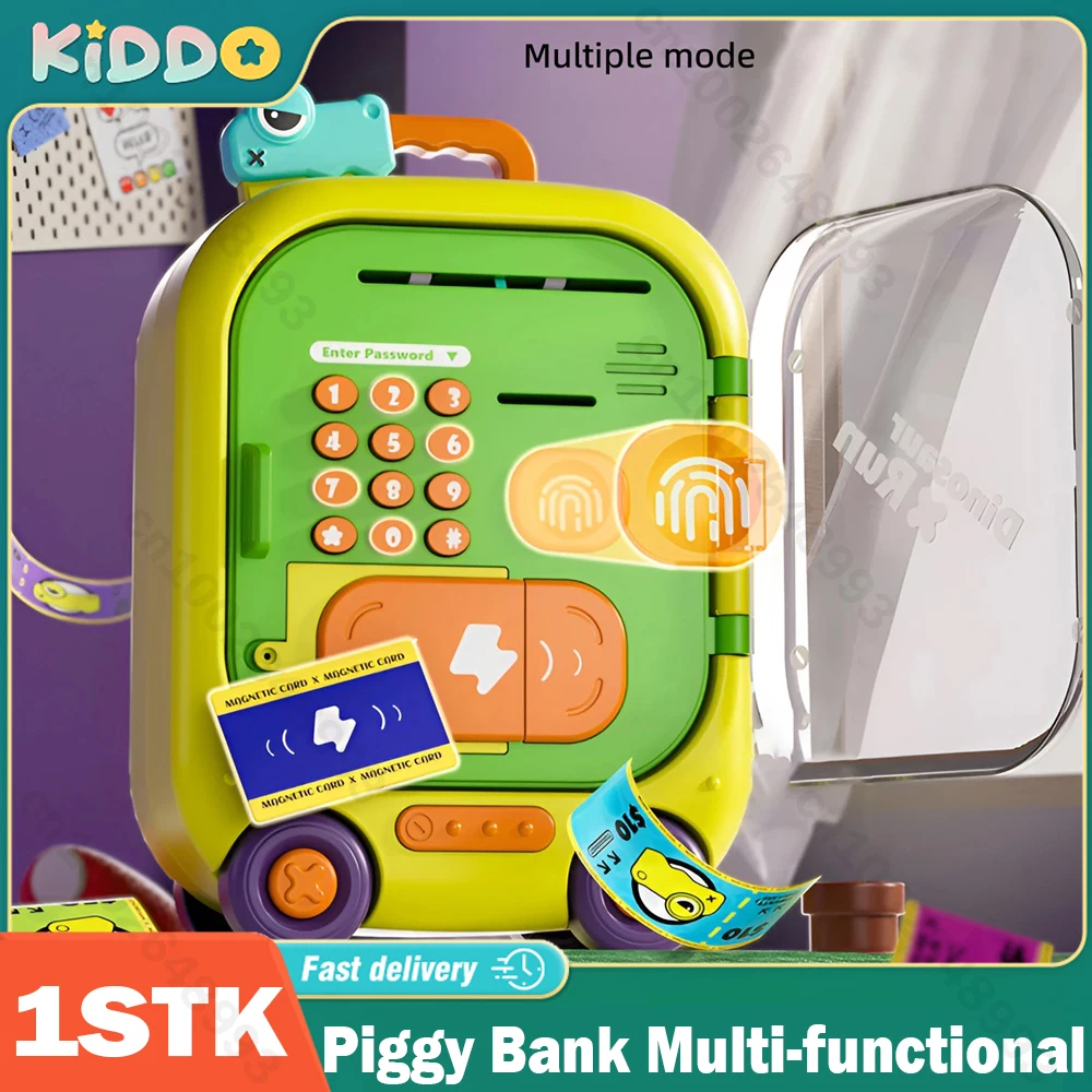 Hucha eléctrica con contraseña de huella dactilar de dibujos animados, caja de efectivo automática, máquina Atm para ahorrar dinero, juguete seguro para juego de imitación, Gif de Navidad - imagen 4