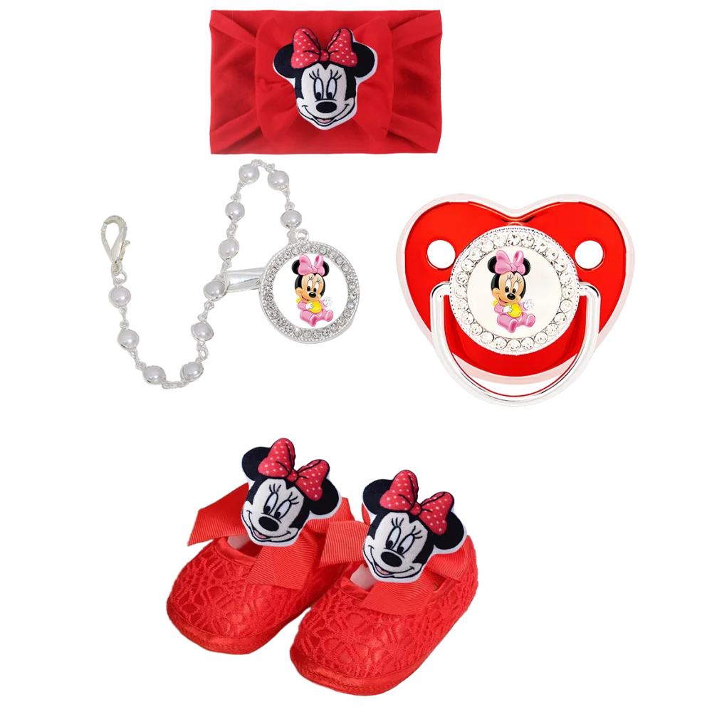 2025 Diadema roja para bebé y chupete de bebé rojo brillante con cadena de cuentas de piedras preciosas clip de piedras preciosas/dientes de juguete juego de zapatos de bebé regalo para bebé - imagen 4