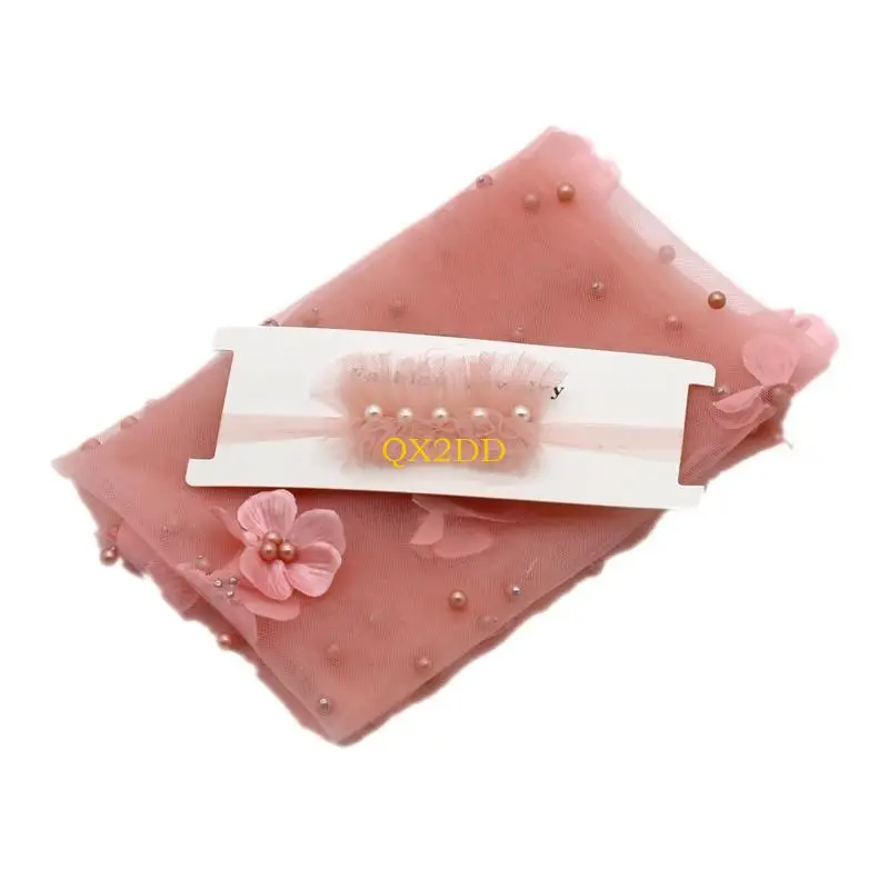 Qx2d 2pcs recién nacido fotografía para bebés envoltura larga cuentas gasa gasa decoración flores bricol - imagen 4