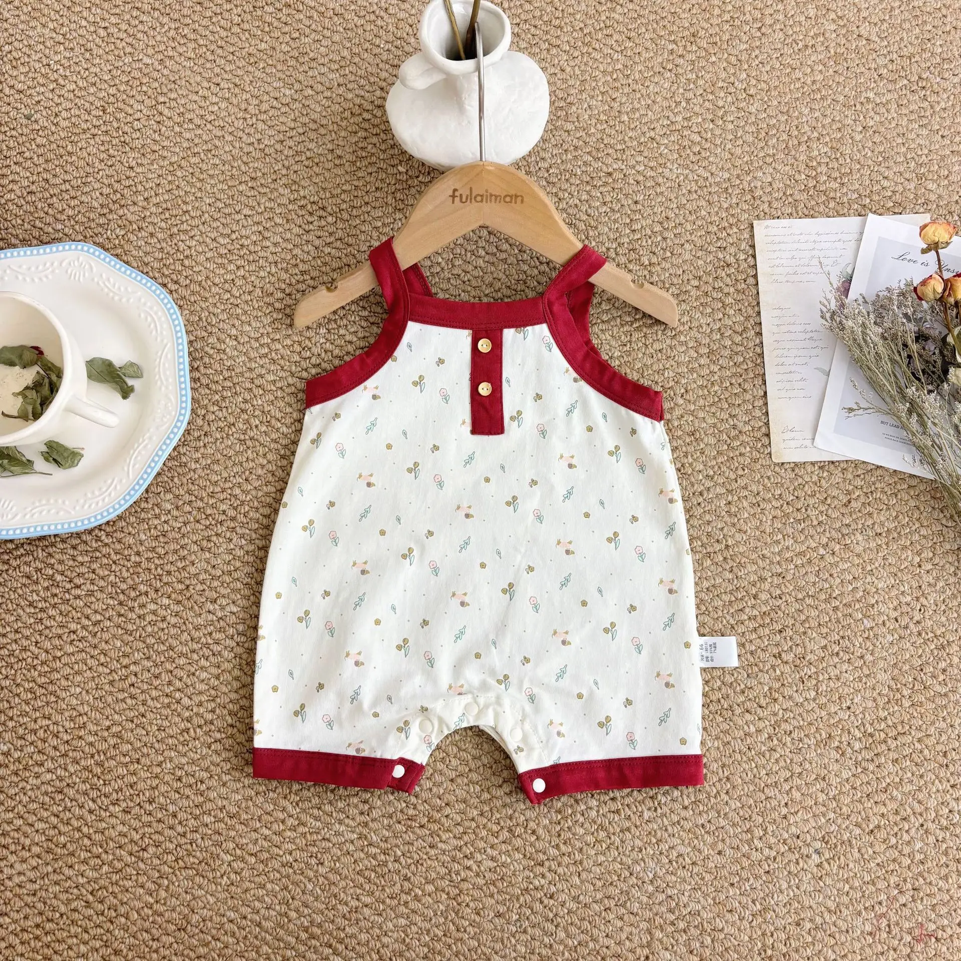 Peleles con tirantes para niñas de 0 a 2T, mono con estampado bonito de perros y flores, mono holgado y fino de una pieza para niños pequeños - imagen 3