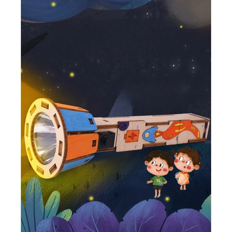 Kit de linterna de madera DIY, experimento educativo de ciencia física, proyecto electrónico ensamblado a mano para niños, juguete de regalo creativo - imagen 5