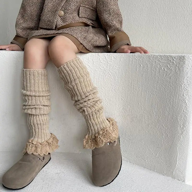 QX2D acogedor para niños calentador piernas cómodas manga calcetines punto para escuela, actividad libre y - imagen 4