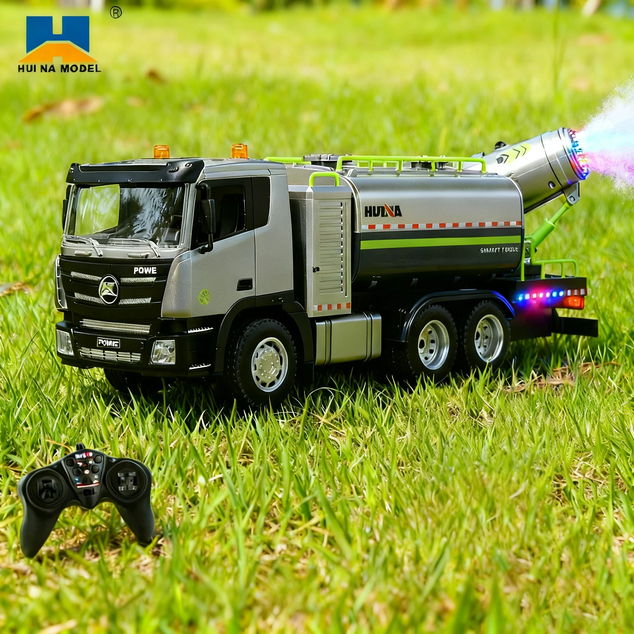 Huina 1316 2,4G 1/18 coche RC de aleación 9CH vehículos urbanos de eliminación de polvo con Control remoto en aerosol camión Spray saneamiento juguetes de ciudad