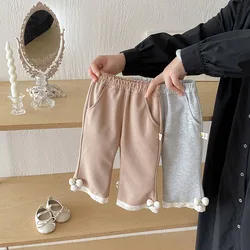 MILANCEL, pantalones informales de otoño para niños pequeños, 9M-4T, finos, bonitos pantalones de encaje de Color sólido para bebés, versión coreana, pantalones sueltos de moda infantil