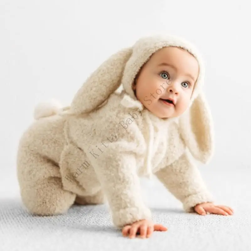 XXFE Bebé Fotografía Traje Ropa Conejo Tema Sombrero y Mameluco Sesión Fotos Vestir - imagen 3