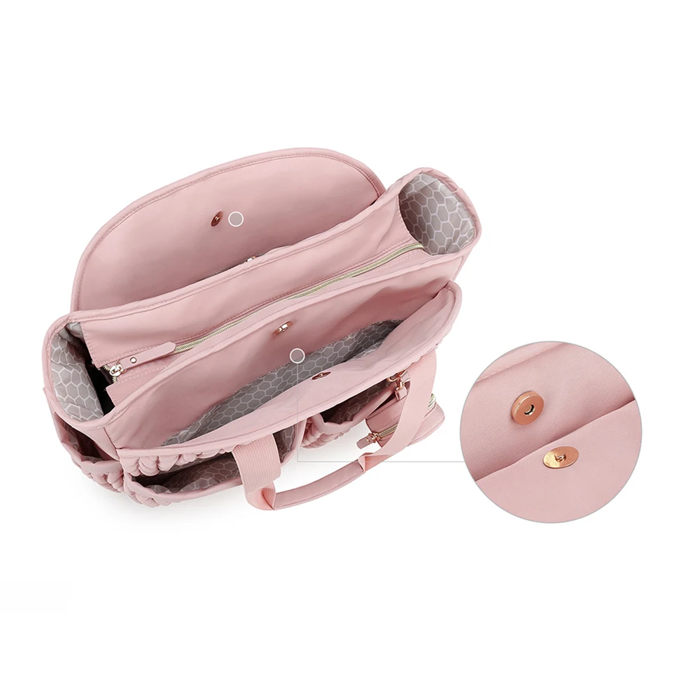 Bolso pañales rosa suave impermeable malla transpirable y bolsillos - imagen 4