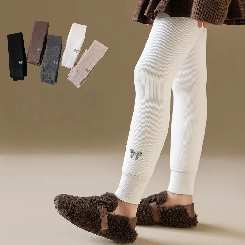 Pantalones para chicas adolescentes, mallas gruesas con forro polar de invierno con bordado de lazo, medias cálidas para niños de 3 a 15 años, novedad de 2026 - imagen 3