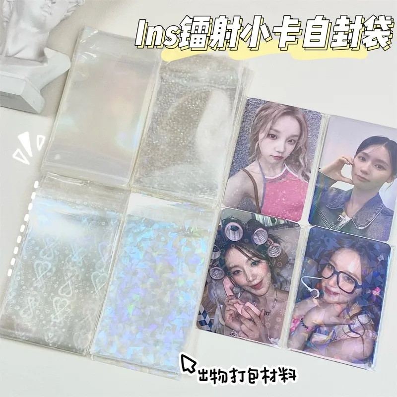 50 unids/pack láser amor holográfico tarjetas fotográficas Fundas protectoras tarjeta transparente película ídolo foto manga INS regalos bolsa de embalaje