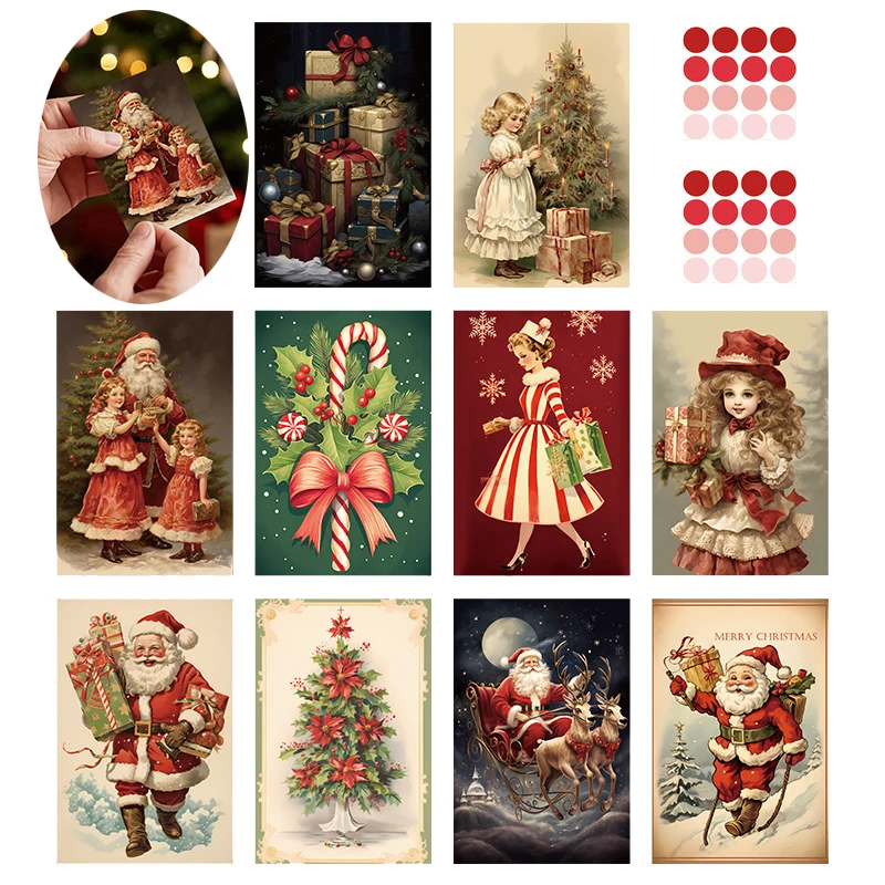 1 Juego de tarjetas de adornos navideños, ilustraciones navideñas, invitación de Festival, accesorios de decoración de ambiente para fiesta de Navidad TMZ