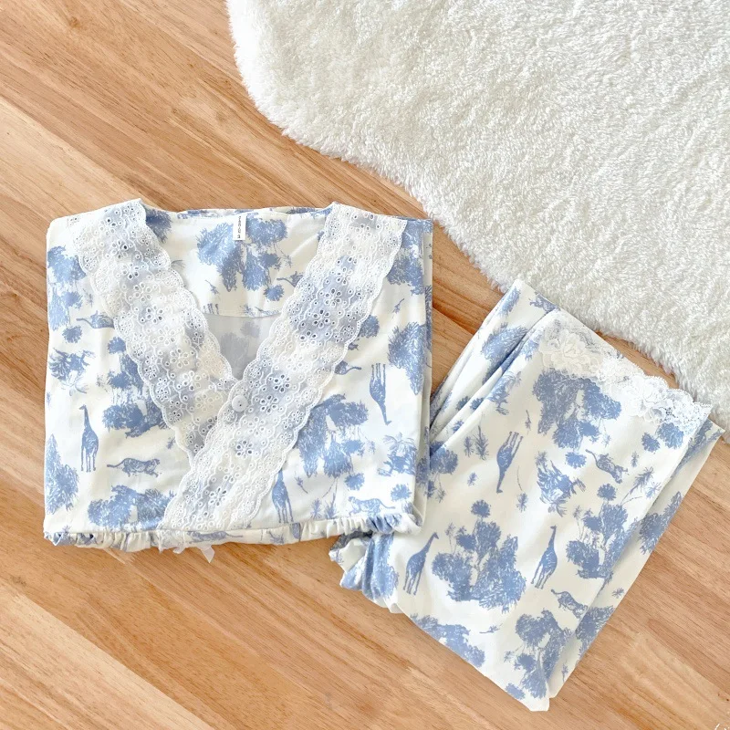 Pijamas de maternidad con diseño de cuello en V para amamantar, ropa de dormir de Otoño Invierno para mujeres embarazadas, ropa de embarazo, lactancia posparto - imagen 5