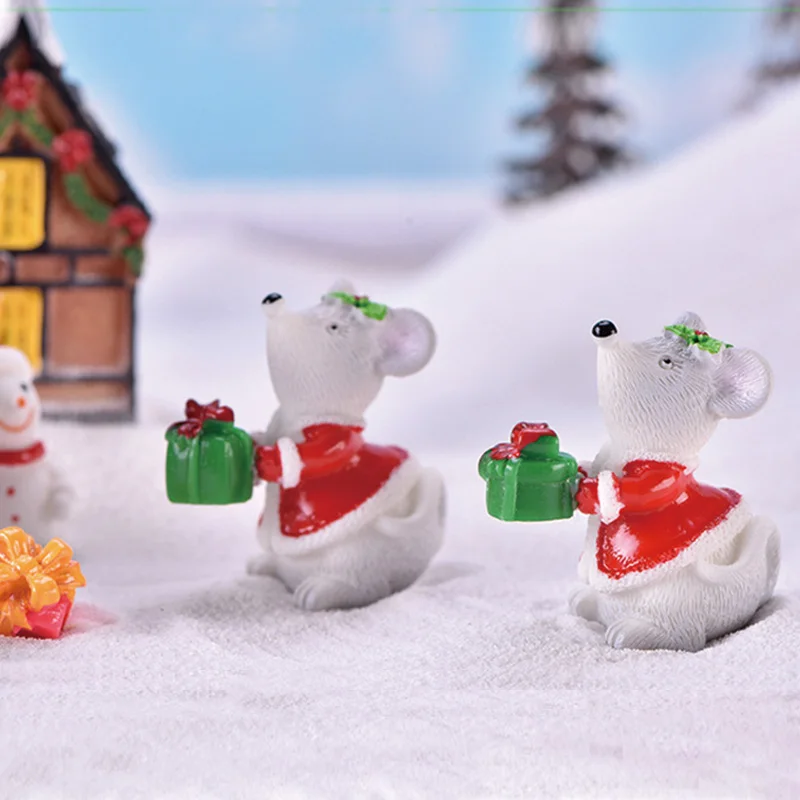 Figura de ratón de Navidad, rata de dibujos animados, modelo Animal, paisaje de musgo, artesanía de resina, accesorios de decoración de jardín de hadas en miniatura para el hogar - imagen 5