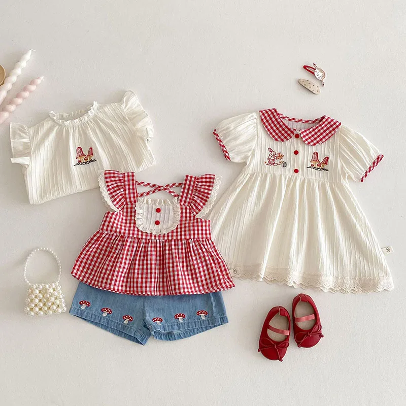 MILANCEL Camisa bordada a cuadros con volantes para niño