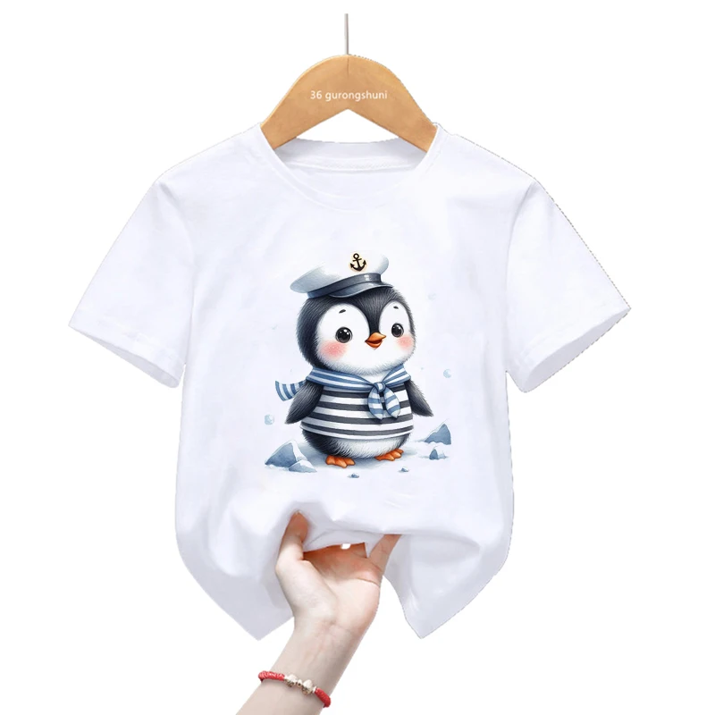 Camiseta con estampado de globos de amor de pingüinos Kawaii para niños y niñas, ropa divertida para niños, camiseta Harajuku, camiseta de moda de verano - imagen 5