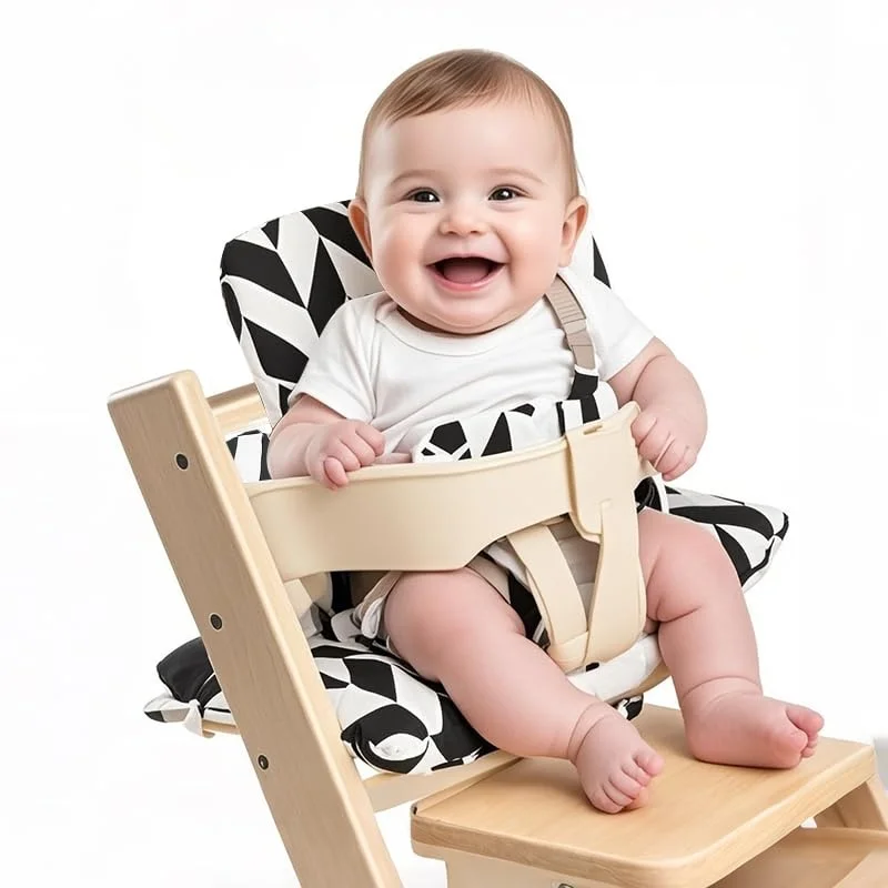 Cojín para silla alta Stokke, cojín geométrico blanco y negro, Compatible con silla Tripp Trapp, algodón lavable a máquina - imagen 2