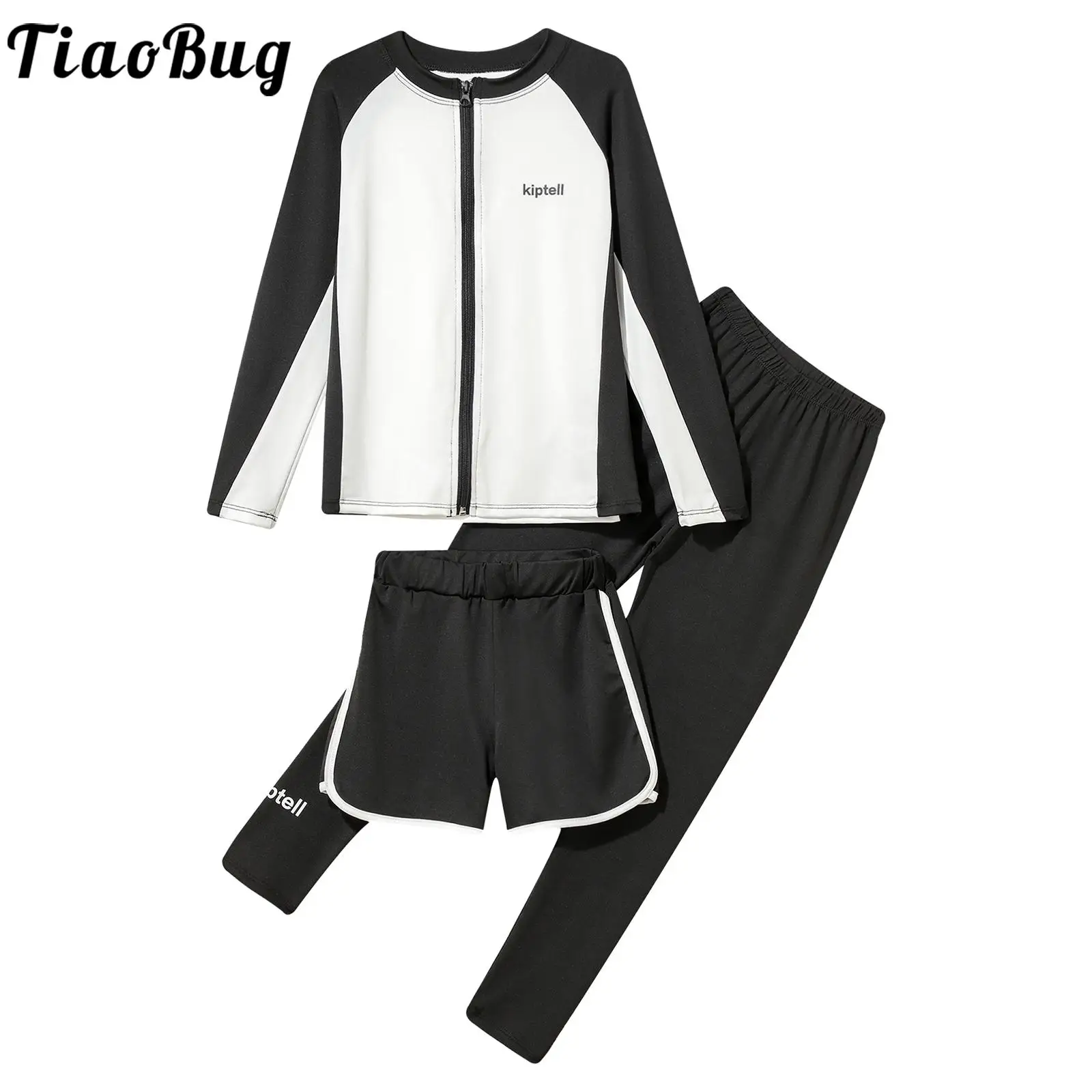 Traje de baño niños manga larga cremallera frontal y pantalones cortos