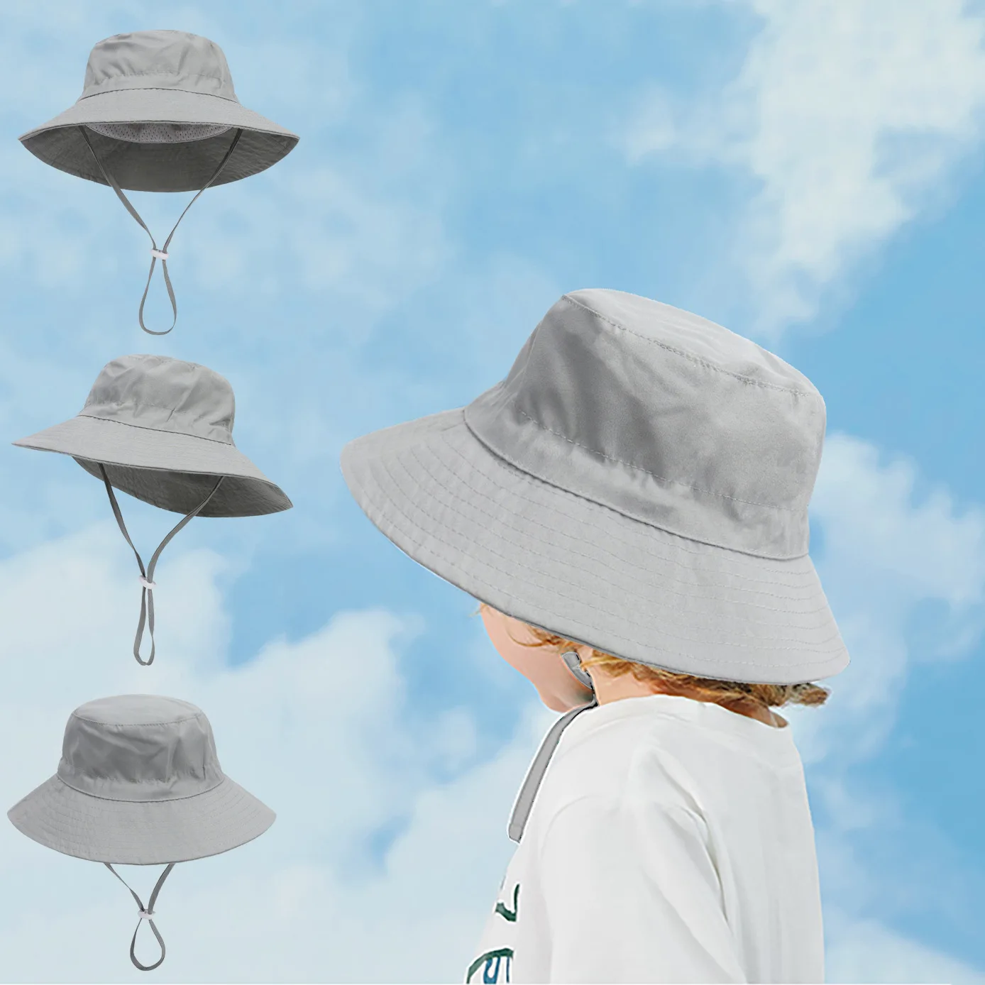 Sombrero de sol de verano de ala grande para niños, gorro de lavabo suave y transpirable para niños y niñas, sombrero de cubo para exteriores, sombrero de pesca/playa/verano UV